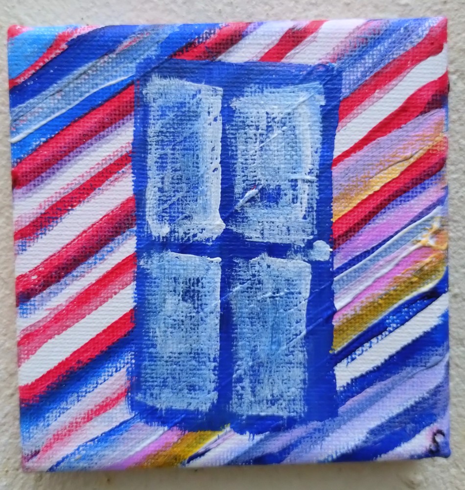 Ten: Blue Door Candy Mountain (27th Sept 2023) - 10x10cm, acrylic on canvas