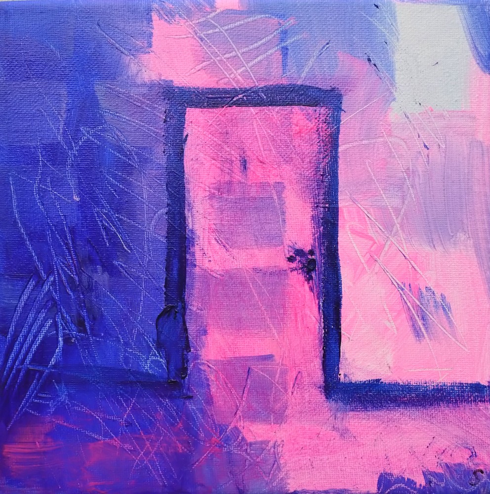 Blue Door Time? - Acrylic on canvas, 20x20cm (Oct 2023)