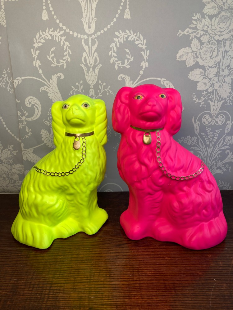Pair of neon Staffordshire dogs