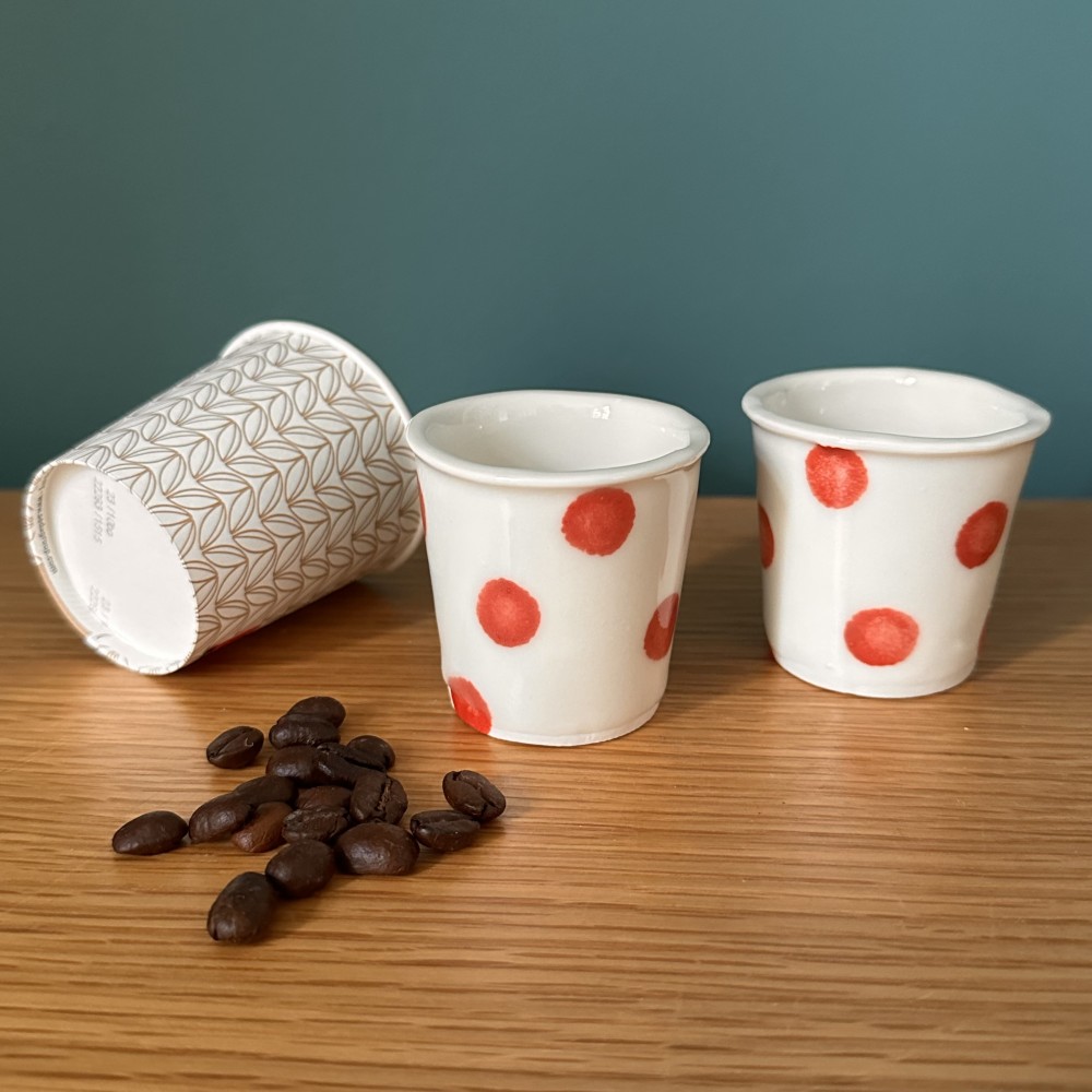 A Pair of Reusable Porcelain Espresso Cups Polka Dot 4