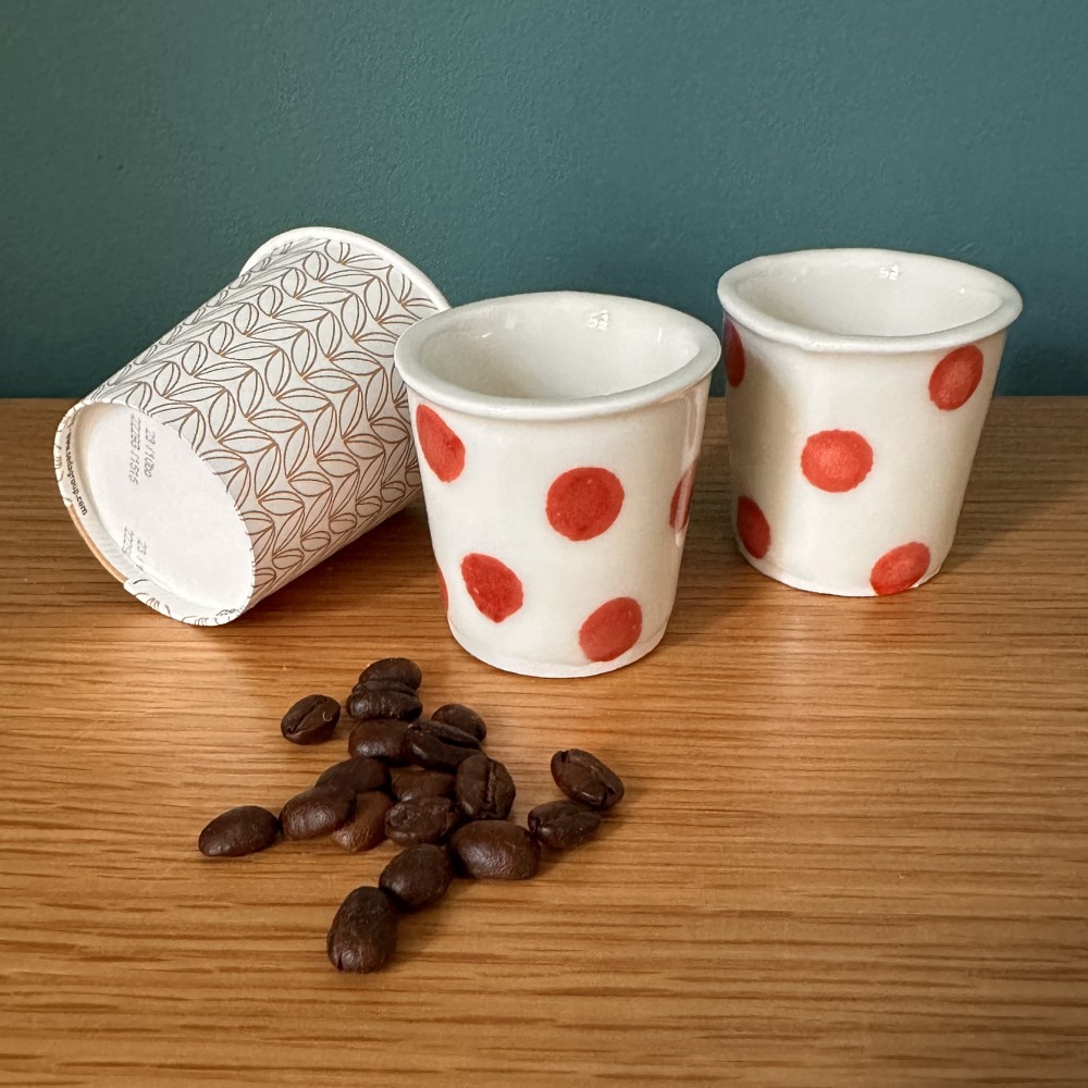 A Pair of Reusable Porcelain Espresso Cups Polka Dot 5