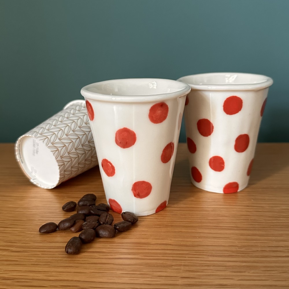 A Pair of Reusable Porcelain RA Cups Polka Dot 10